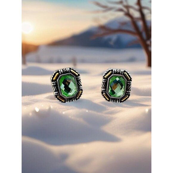 Brighton Lime Dagmar Gems Faceted Earrings Light Green Two Tone Post - Picture 1 of 5
